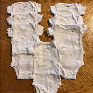 Lot of 7 Carter's Classic White Baby Onesies